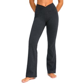 G Gradual Women's Flare Leggings Crossover Yoga Pants 29"/30.5"/32" High Waist Bell Bottom Pants for Women with Pockets(Charcoal-New,29-M)