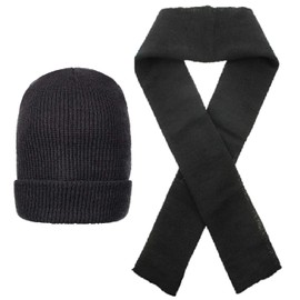Wool Watch Cap Beanie Wool Scarf Set, Winter Hat & Scarf, 100% Wool, MIL-SPEC, Made in USA (Black)