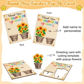 WhatSign Teacher Appreciation Cards Teacher Thank You Card with Pop Up Flower Thank You for Helping Me Grow Best Teacher Gifts End of Year Gifts for Teacher Retirement Card Teacher Cards from Student