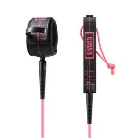 FIBER SPACE Premium Surf Leash. High Resistance Lightweight, for All Types of Surfboards. 6/9 feet-5 Colors. (Pink, 6ft-7mm)