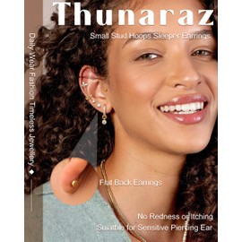 Thunaraz 12 Pairs Earrings for Women, 316L Stainless Steel Flat Back Earrings Gold Silver Hoop Stud Earring Hypoallergenic for Multiple Piercings,Gold