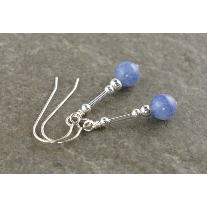 Small Blue Aventurine Gemstone & Sterling Silver Hook Drop Earrings