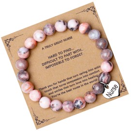 YATOJUZI Gifts for Nurse,Nurse Thank You Appreciation Birthday Gifts for Nurses,8mm Natural Crystals Round Beaded Heart Bracelets