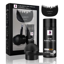 TOPIBUITY Hair Fibers & Applicator 3-in-1 Set - Natural Concealing Hair Thickening Fibers - Long-Lasting Spray with Accessory for Crisp Hairlines, Thicker Beard & Styling (medium brown)