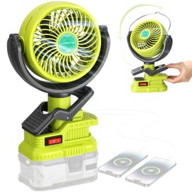 Portable Clip Fan for Ryobi 18V Battery(Battery Not Included), Battery Powered Fan with Dual USB Charging, Cordless Fan with Adjustable Head for Home, Outdoor,Camping and Job Site,Gifts for Men Dad