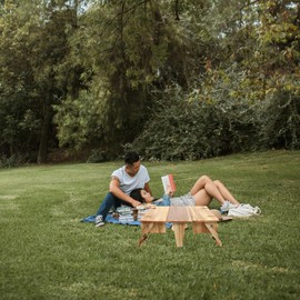 UPKOCH Picnic Wooden Folding Picnic Basket Table: Portable Wine Picnic Table 2-in-1 Picnic Table - Storage Basket Collapsible Beach Camping Table for Area Folding Table Picnic Basket