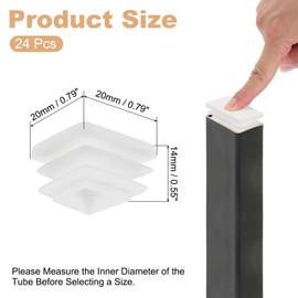 PATIKIL Square Plastic Plug, 24 Pcs 7/9 Inch/20mm Tubing Insert End Caps Plastic Plug Cap for Square Tubes Chair Legs Furniture Metal Tubing Hardware Plugs Fences, White