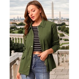 Allegra K Women's Utility Jackets Drawstring Waist Flap Pockets Lightweight Jacket X-Large Olive Green