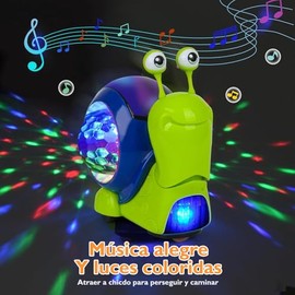 QIKKOP Juguete de Caracol Gatear, Juguete para Niño Interactivo con Sonido Luces LED, Automático para Evitar Obstáculos, Juguete Educativo para Bebe