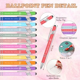 Nezyo Set of 12 Thank You Gifts Colleagues Farewell Gift Motivational Keyring Thank You Ballpoint Pen Label with Gauze Bag for Employees Graduation Christmas Thanksgiving (Elegant)