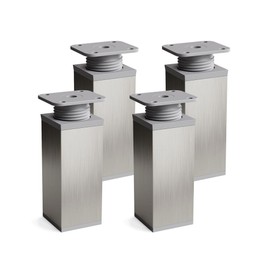 Sossai MFV1 Furniture Feet, Set of 4, Height 60 mm, Height Adjustable, Square Profile 40 x 40 mm, Brushed Stainless Steel, Grey, Ideal for Cabinets and Dressers