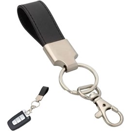 Llavero de piel auténtica de alta calidad y metal, llavero para hombre y mujer, para coche, moto, bicicleta y hogar (negro), Negro, talla única