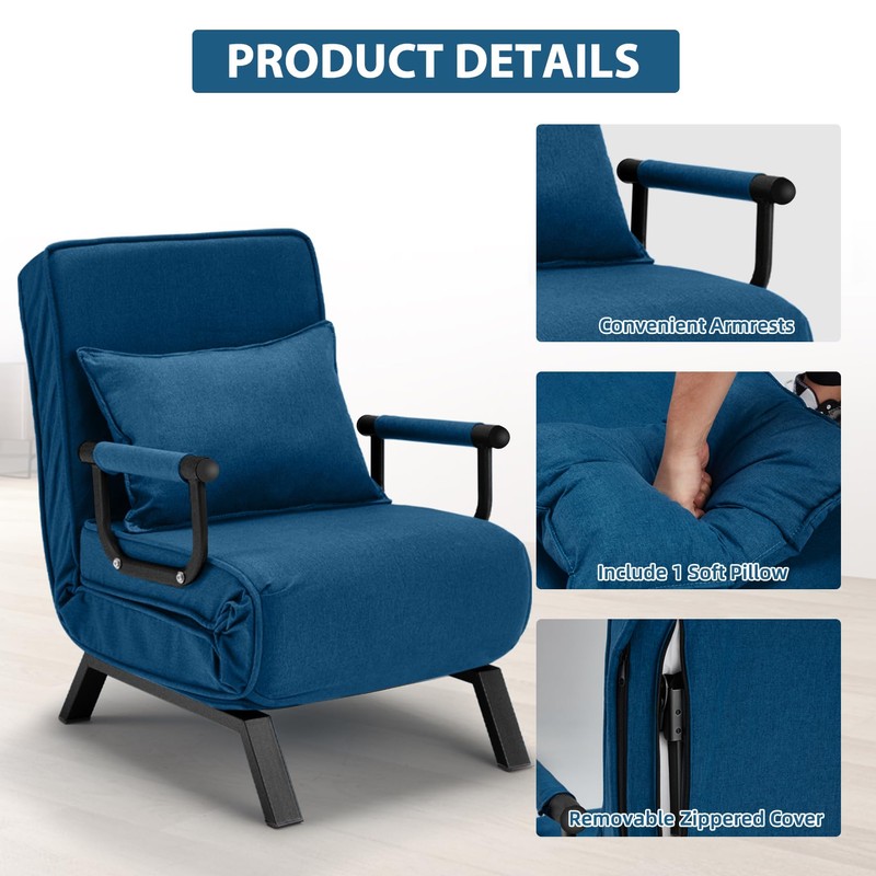 Convertible Sofa Bed Sleeper Chair,Single Person Chaise Lounge Couch with
