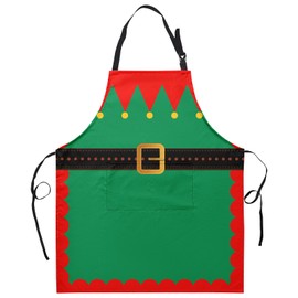 Dacawin Christmas Elf Apron Xmas Santa Elf Aprons with Pocket Red and Green Adjustable Bib Aprons for Women Claus Holiday Waterproof Bibs for Pet Chef Hairdresser Kitchen Wife Gift