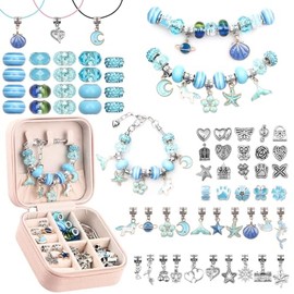 AMLEBE Kit para hacer pulseras con dijes para niñas, 66 piezas de joyería con caja de regalo y bolsa, kit de joyería de regalo para niñas adolescentes, manualidades para niñas de 8 12 años