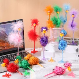 Tinlade 24 Pcs Flamingo Ostrich Novelty Pens Funny Fluffy Flamingo Pen for Adults, Feather Plastic Signing Ballpoint for Birthday Easter Basket Christmas Stocking Stuffers(Black Ink)