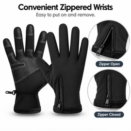 Winter Thermal Touchscreen Gloves with Soft Fleece Lining, Non-Slip Grip and Zippered Wrist Closures for Cycling, Walking and Cold Weather