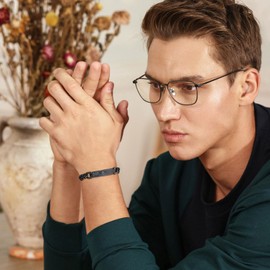 Cross Bracelet for Men - Black Bible Verse Stainless Steel Chain Mens American Flag Bracelet Birthday Gift Ideas First Communion Confirmation Baptism Christian Easter Gifts for Teens,4