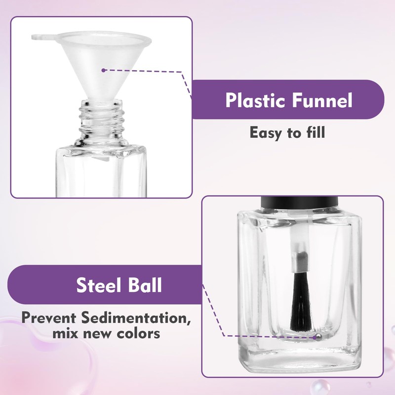 AHIER Empty Nail Polish Clear Bottles with Brush Cap Funnel