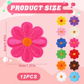 12 PCS Flower Iron on Patches, Colorful Daisy Flower Iron on Patches for Clothes Sewing Embroidered Applique Patch for Clothes Jeans Bags Jackets