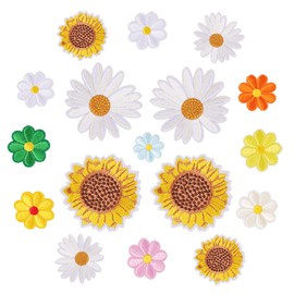 GEEHUA 17 Pieces Sunflower Patches Iron On Daisy Patches Applique Patches Clothing Repair Embroidery for Jeans, Bags, Jackets, Hats, DIY Crafts