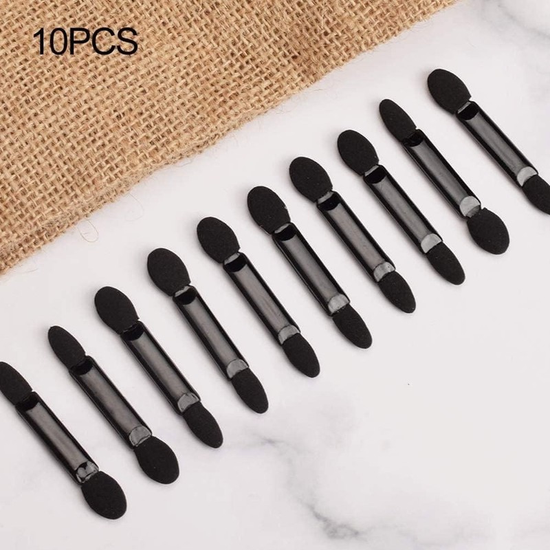 10Pcs Black Double-sided Sponge Eyeshadow Brush Mini Stick Brushes Travel