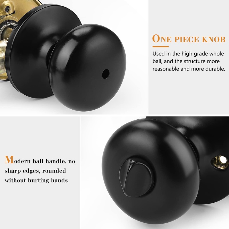 Probrico Privacy Round Black Ball Door Knobs - 8 Pack,