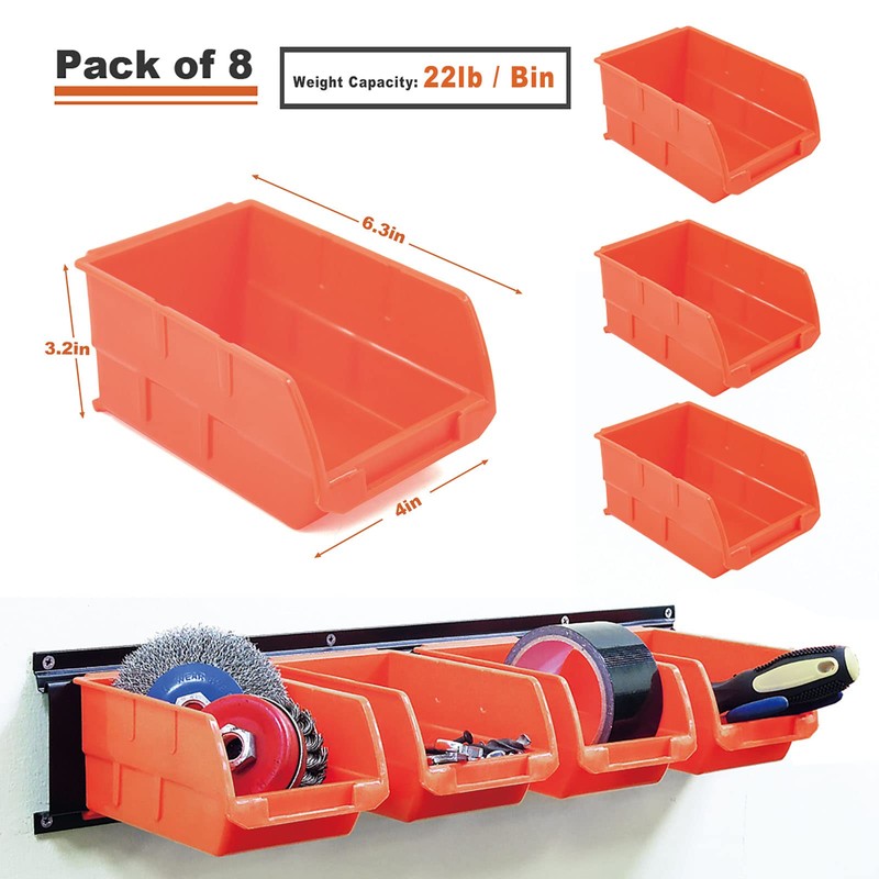 Wallmaster 8-Bin Storage Bins Garage Rack System 2-Tier Orange Tool