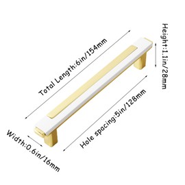 Kcmwsy 10 Pack Modern White and GoldCabinet Pulls,5 Inch Hole Center Solid Zinc Alloy Drawer Handles, Anti-Rust Kitchen Hardware for Dresser, Cupboard and Bathroom Vanity