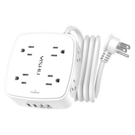 Regleta protectora de sobretensiones de 6 pies - 8 tomas ampliamente espaciadas con 4 puertos USB, extensor de 3 tomas laterales con cable de extensió
