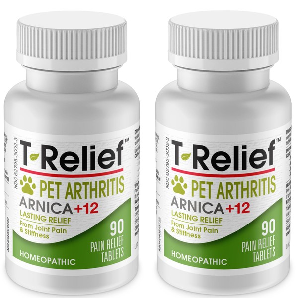 MediNatura T-Relief Pet Arthritis Relief Arnica +12 Powerful Natural Homeopathic Medicines Help Ease Hip & Joint Pain Soreness & Stiffness for Dog & Cat - 90 Tablets (2 Pack)