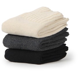 BenSorts Thick Socks Women Winter Warm Cozy Crew Socks Solid Color Gift for Mother Wift Friends Black Beige Gray 3 Pairs Pack