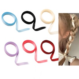 ArrErr 6 Pack Hair Ribbons Bow Solid Color Band Tie Streamer for Braided Hairs DIY Craft Ponytail Hairbow Head Ornament Braids Bows
