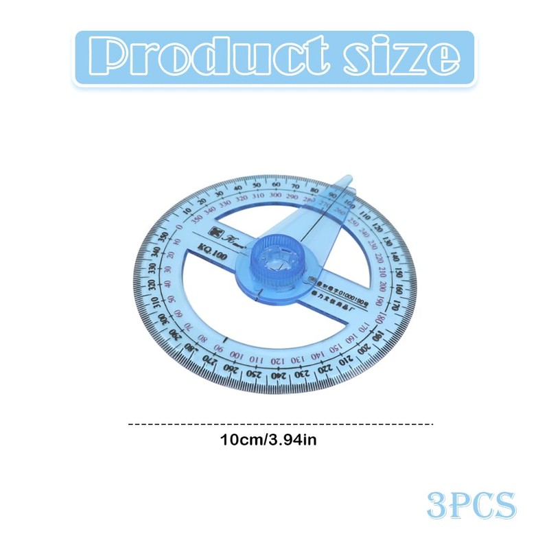 3 Pcs 360° Protractor Set, Multi-Functional Circle Protractor with Swing