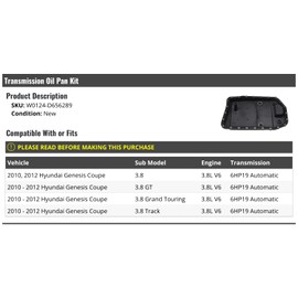 Automatic Transmission Oil Pan Kit - Compatible with 2010-2012 Hyundai Genesis Coupe 3.8L V6