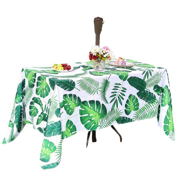 Eternal Beauty 132x178cm Recatngle Palm Leaf Indoor Outdoor Splashproof Tablecloth with Umbrella Hole and Zipper for Patio Garden Party and BBQ (52x70 Inch)