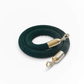 Montour Line Heavy-Duty Velvet Stanchion Rope Cotton Core, Post Queue Line Barrier for Movie Theaters, Grand Openings, Hotels (6 ft, Green Rope with Satin Brass Snap Ends)