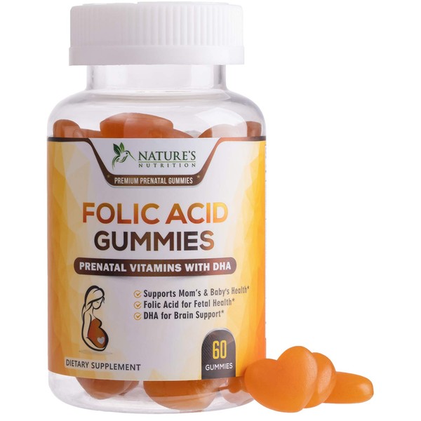 Folic Acid Gummies for Women, Extra Strength Prenatal Multivitamin, Chewable Folate Nutrition Supplement for Before, During, and After Pregnancy - 60 Gummies