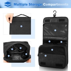 AiQInu Hanging Toiletry Bag, Unisex Foldable Wash Bag, Cosmetic Bag, Travel Accessories with Hooks for Men and Women, black, Fashion