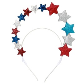 Uranian Independence Day Patriotic Headband Glitter Stars 4th of July Hair Bands 2 Layer Blue Red White Headwear Fourth of July Party Supply Memorial Day Hair Accessories for Women and Girls