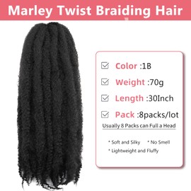 Marley Twist Braiding Hair-30Inch 8packs Cuban Twist Hair Soft Marley Hair for Black Women (1B, 30 Inch (Pack of 8))