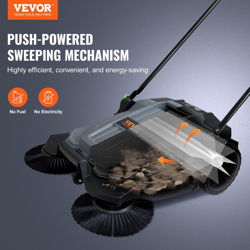 VEVOR Walk-Behind Hand Push Floor Sweeper, 25.6" Sweeping Width Floor