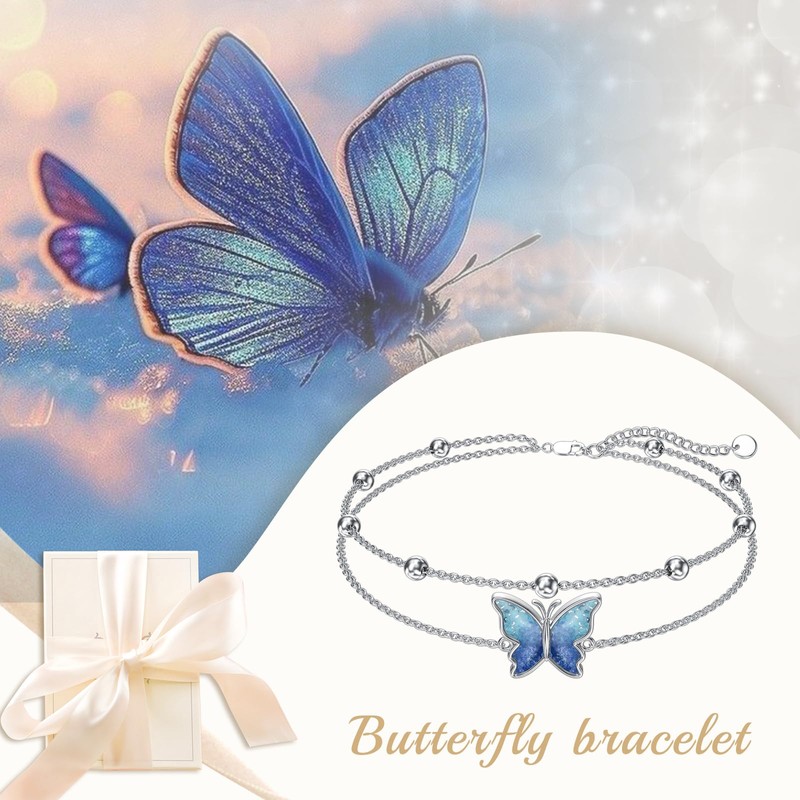 HUKKUN Butterfly Bracelet Sterling Silver Butterfly Link Bracelet Butterflys Jewellery