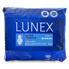 LUNEX Ultra Sanitary Towels with Wings Size 3 Night 10 Pack