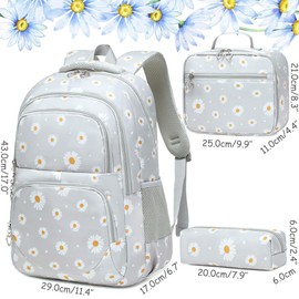 Girls Backpack with Lunch Box 3pcs Daisy Backpack Set for Kids Girls School Backpack for Primary Middle School Bookbag