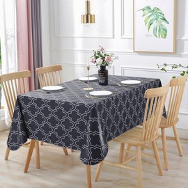 Vonabem 100% Waterproof Rectangle PVC Tablecloth, Vinyl Table Cloth Cover with Flannel Backing Oil Spill Proof Wipeable Table Cloths for Indoor Outdoor (Indigo,60X120IN)
