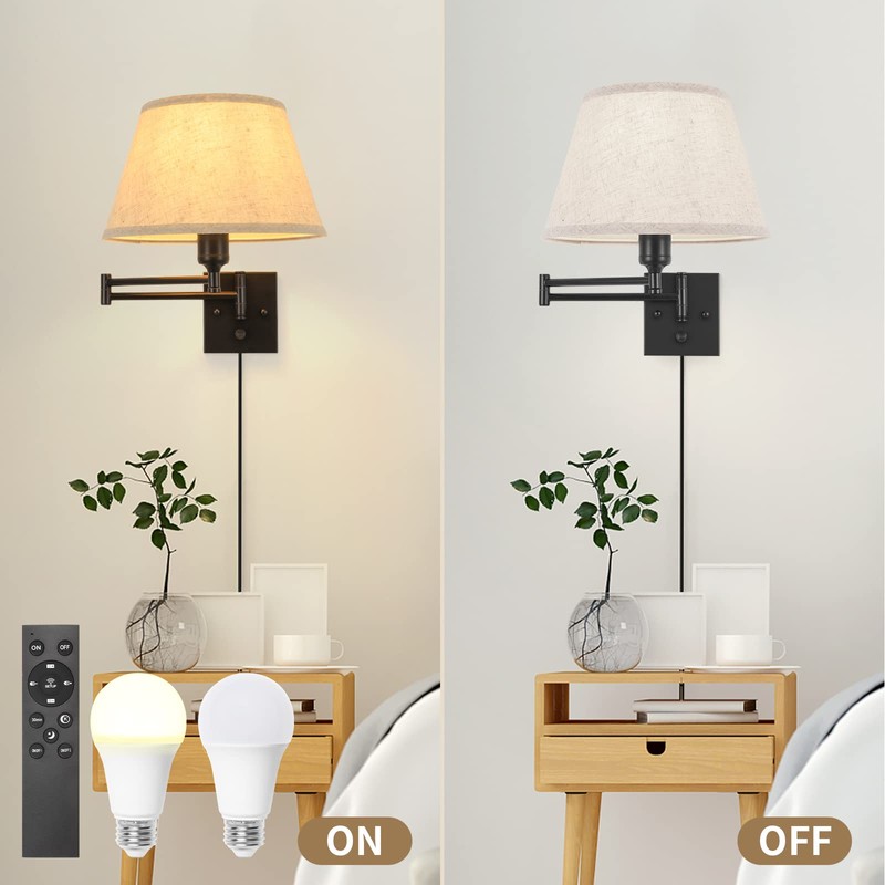 TRLIFE Wall Sconce Plug in, Remote Control Dimming 10-100% and