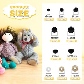 TOAOB 400 PCS Safety Eyes for Crochet Dolls Plastic Crochet Eyes and Noses Amigurumi Eyes for Doll Making DIY Craft Plush Animals 6mm 8mm 9mm 10mm 12mm