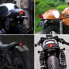 Biqing Round Motorcycle Tail Light Red,12V Motorcycle Taillight Brake Light 2.3 Inch Motorbike Rear Light Stop Lamp with Black Grille for H-arley H-onda Y-amaha S-uzuki B-obber C-hopper