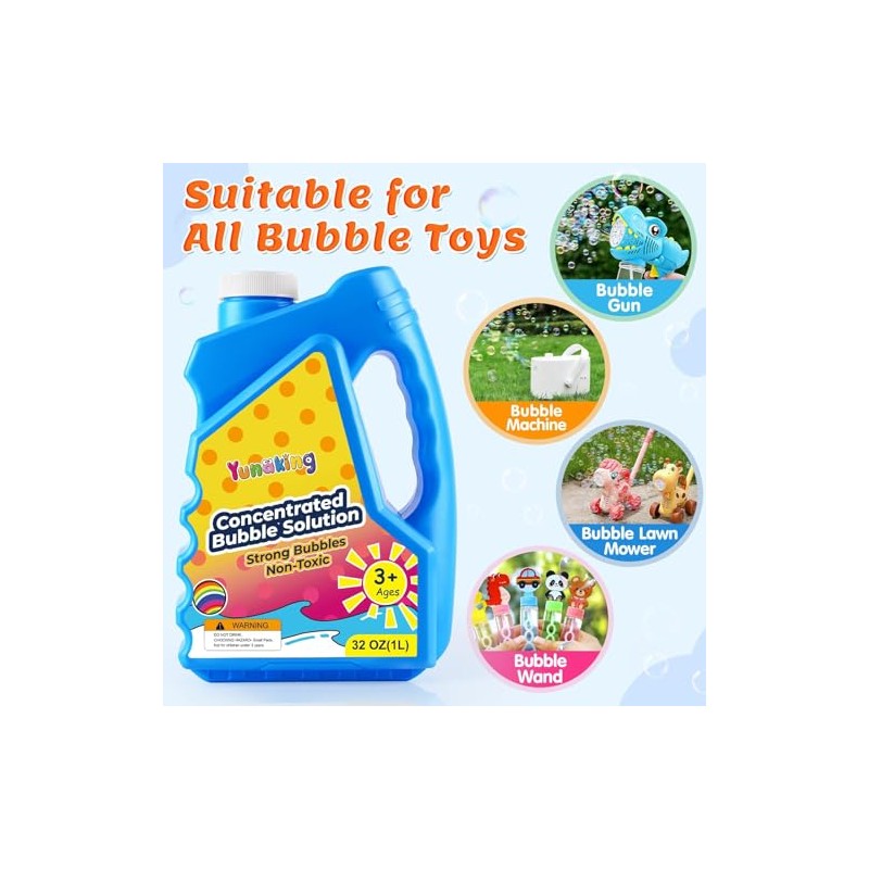 Yunaking Bubbles Solution Concentrated 64oz (Makes 5 Gallons), Non-Toxic Bubbles